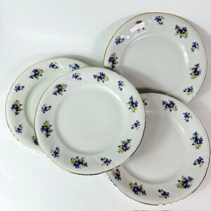 Royal Heidelberg Violet Bouquet, 4 Salad Plates Germany White w/Purple Flowers
